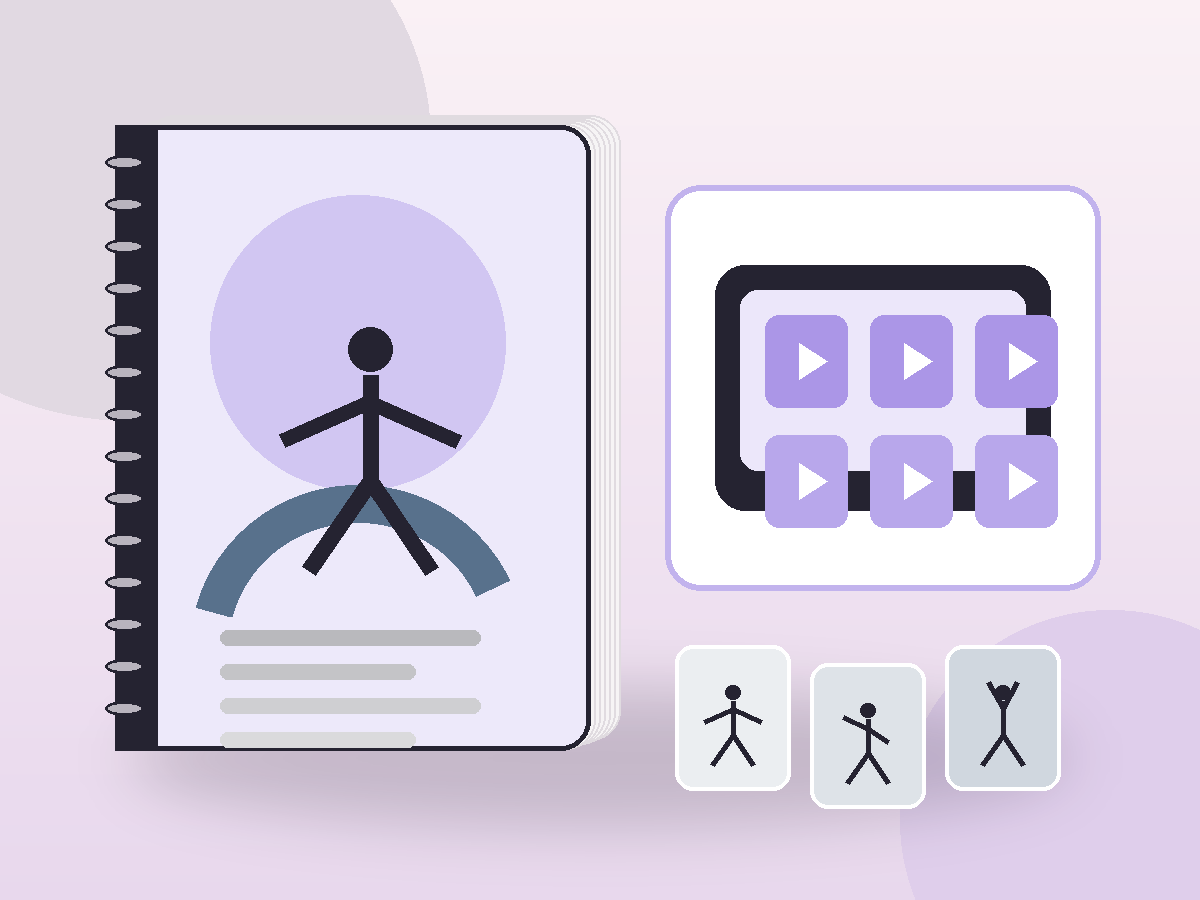 Mockup da biblioteca de exercícios em vídeo